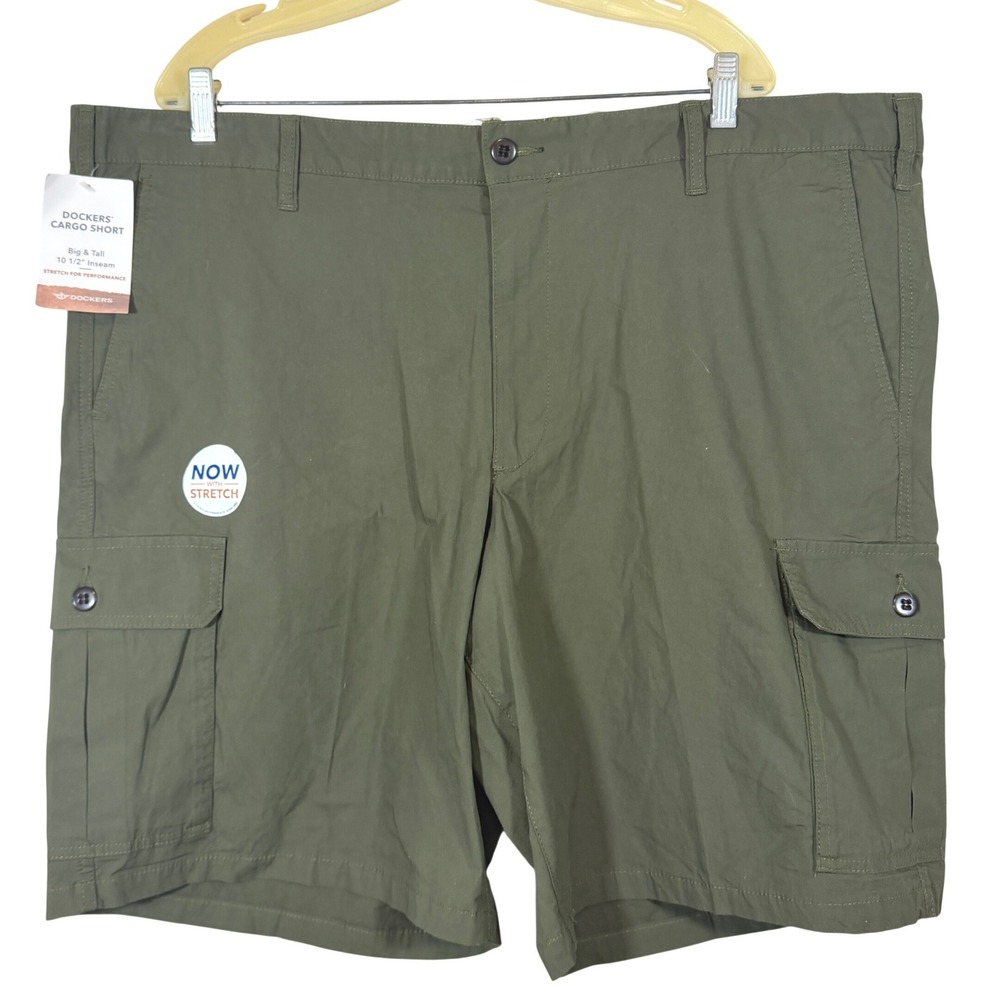 Mens Cargo Shorts 46 NEW Olive Green Dockers Performance Big & Tall Stretch 10.5